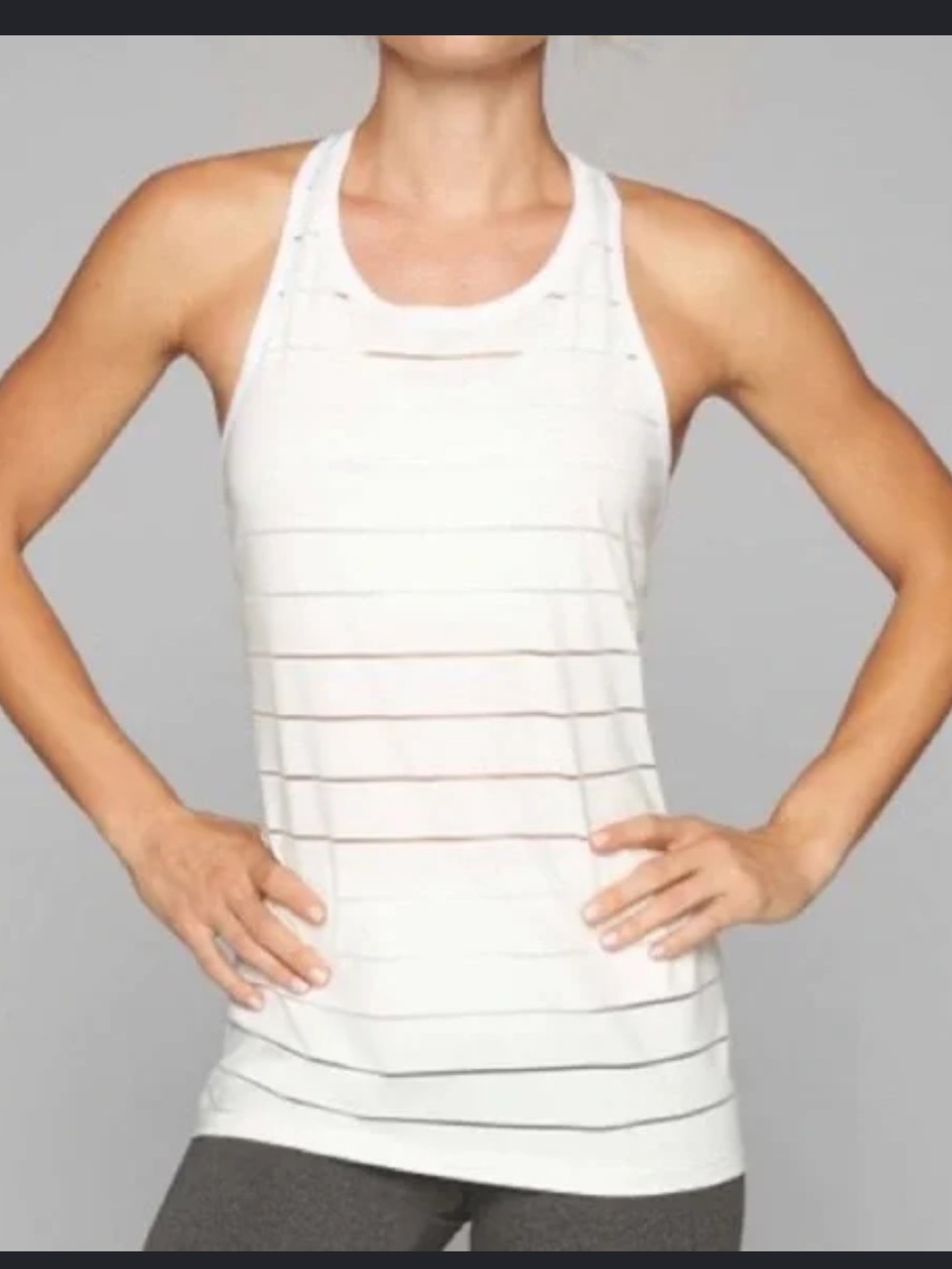 Athleta Stripe Mesh High Neck Chi Tank Top in White